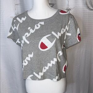 Champion Women's Gray and Red Logo Tee